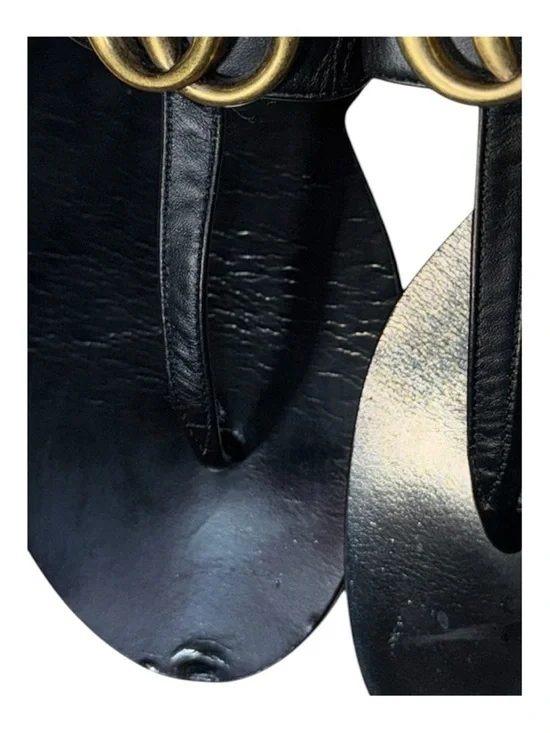 Authentic GucciI Marmont Black Leather Thong Sandals with Gold Double GG sz 38 - Picture 4 of 4